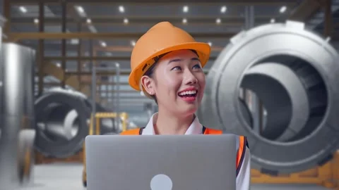 Female Engineer Working On A Laptop at Heavy Factory Stock Footage 340825151