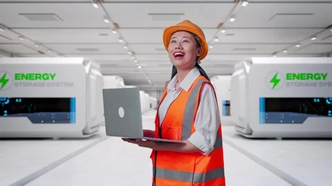Female Engineer Working On A Laptop at Power Plant Stock Footage 333774369