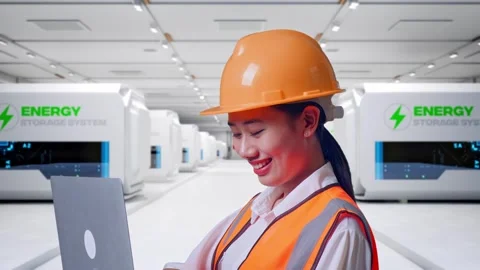 Female Engineer Working On A Laptop at Power Plant Stock Footage 333775277