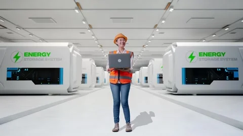 Female Engineer Working On A Laptop at Power Plant Stock Footage 333775573