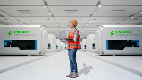 Female Engineer Working On A Laptop at Power Plant Stock Footage 333775791