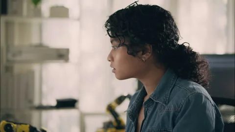 Female engineer working with robotics and computer technology. Stock Footage 319001306