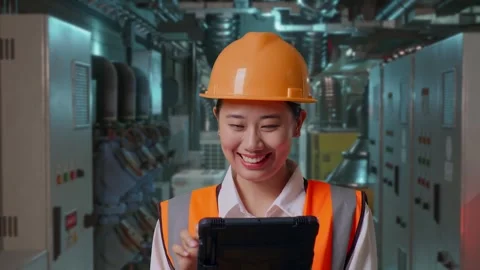 Female Engineer Working On A Tablet In Engine Control Room Stock Footage 292369624