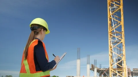 Female Engineer Writing at Construction Site, 4k Stock Footage 109465396