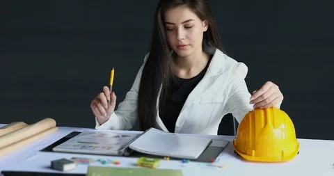 Female engineering manager working in site business office industry Stock Footage 87283442