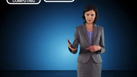 Female Entrepreneur Points To Cloud Computing And Social Media Importance Stock Footage 72485004