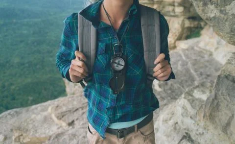 Female explorer with compass Stock Photos