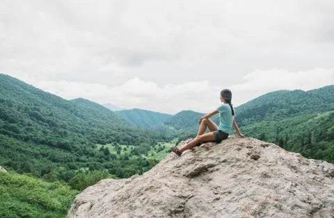 Female explorer in the mountains Stock Photos
