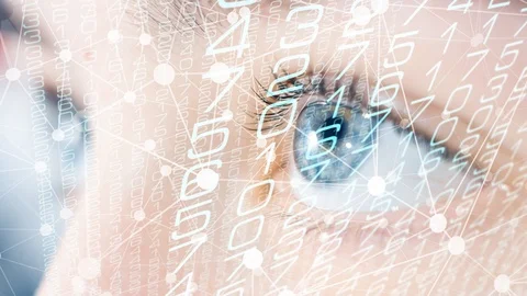 Female eye closeup, computer scanning human face, new biometric facial authentic Stock Footage 108007503