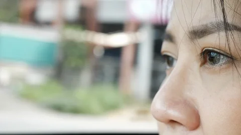 Female eye looking view forward with car driving on road Video stock 89227693