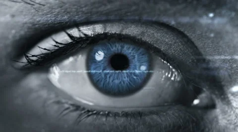 Female eye with program code. Futuristic. Technology. Dark. 2 colors in 1 file. Stock Footage 59586403