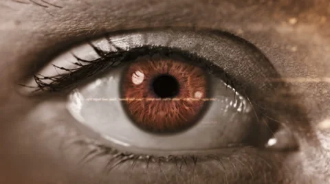 Female eye with program code. Futuristic. Technology. Brown and green. 2 in 1. Stock Footage 59586463