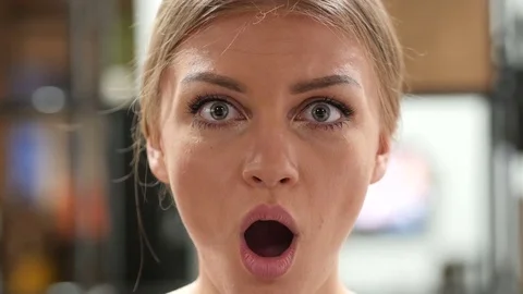 Female Face in Shock, Close Up Stock Footage 70301828