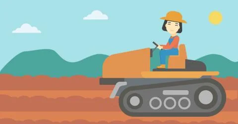 Female farmer driving tractor vector illustration Stock Illustration