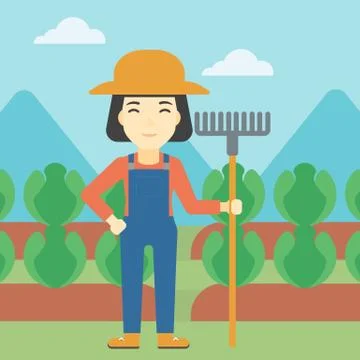 Female farmer with rake vector illustration Stock Illustration