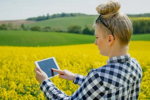 Female farmer using tablet Stock Photos