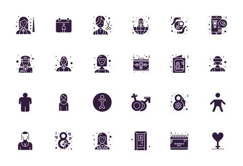 Female featuring 24 High Resolution Vector Icons in Filled Design Stock Illustration