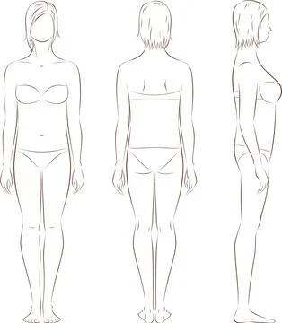 Female figure. Front, back, side. Stock Illustration