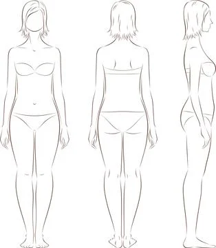 Female figure. Front, back, side. Stock Illustration