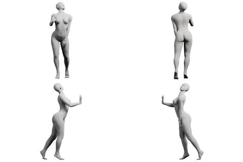 Female figure model in 4-view collage, studio setting Stock Illustration