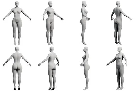 Female figure model in 8-view collage Ilustração Stock