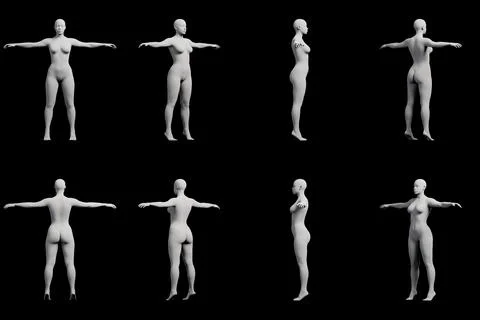 Female figure model in 8-view studio Stock Illustration