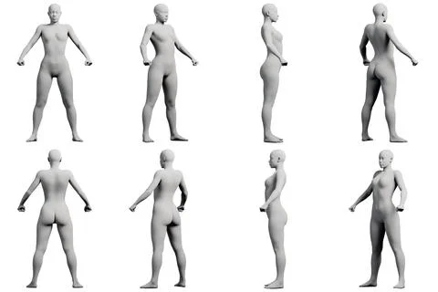 Female figure model in 8-view studio Stock Illustration