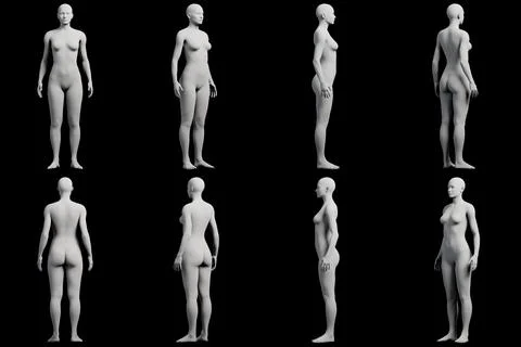 Female figure model in 8-view collage Stock Illustration