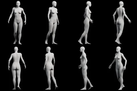Female figure model in 8-view collage Stock Illustration
