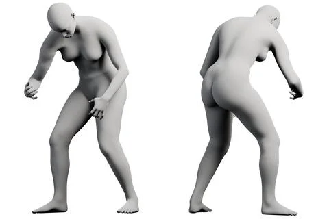Female figure model bending forward in studio Stock Illustration