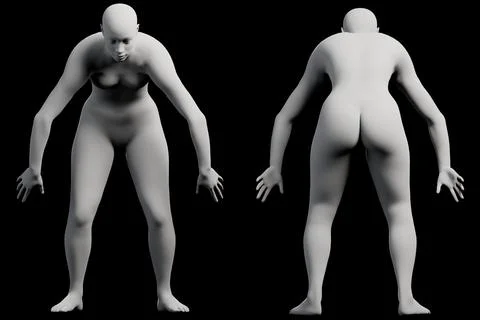 Female figure model bending forward in studio Stock Illustration