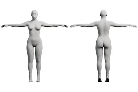 Female figure model in front and back views against white studio Stock Illustration
