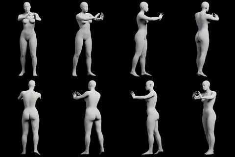 Female figure model posing confidently in a black studio Stock Illustration