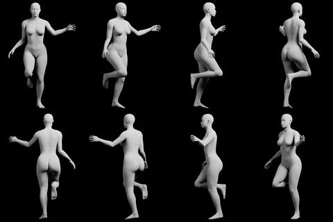 Female figure model running in studio Stock Illustration