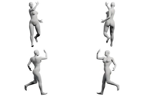 Female figure model running in white studio Stock Illustration