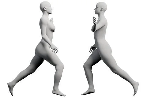 Female figure model running in a white studio Stock Illustration