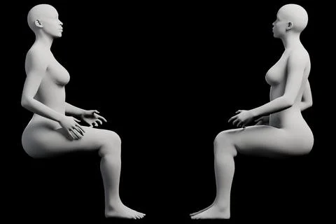 Female figure model sitting in studio multiview collage Stockillustratie