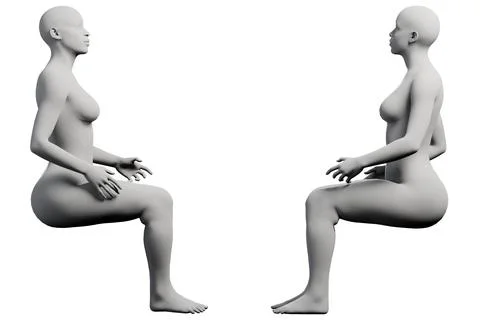 Female figure model sitting in studio multiview collage Stockillustratie
