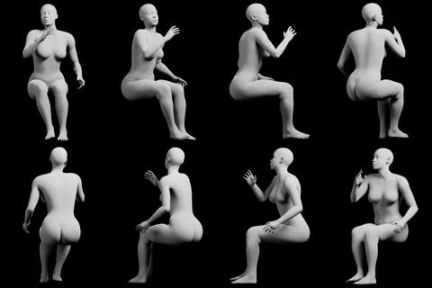 Female figure model sitting in studio Stock Illustration