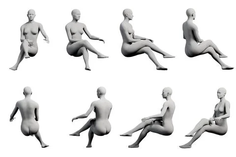 Female figure model sitting in studio Stock Illustration
