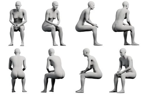 Female figure model sitting in studio Stock Illustration