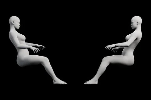 Female figure model squatting in studio Stock Illustration