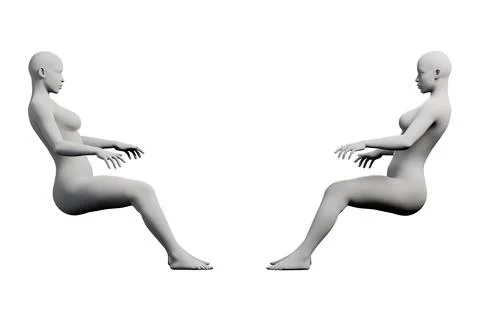 Female figure model squatting in studio Stockillustratie