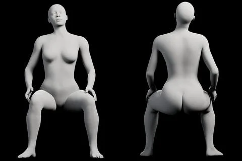 Female figure model squatting in studio Stock Illustration