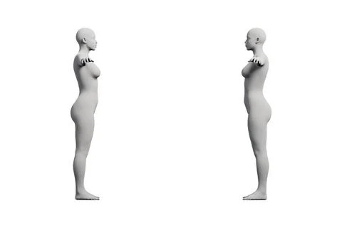 Female figure model standing in studio grid Stock Illustration