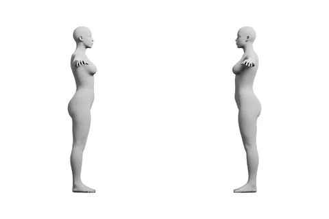 Female figure model standing in studio grid Stock Illustration