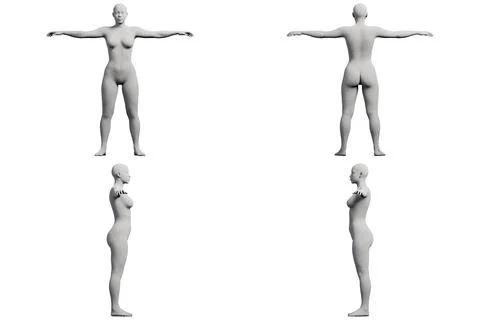 Female figure model in studio with arms outstretched Stock Illustration