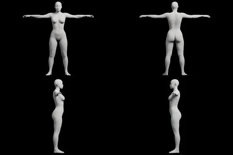 Female figure model in studio with arms outstretched Stockillustratie