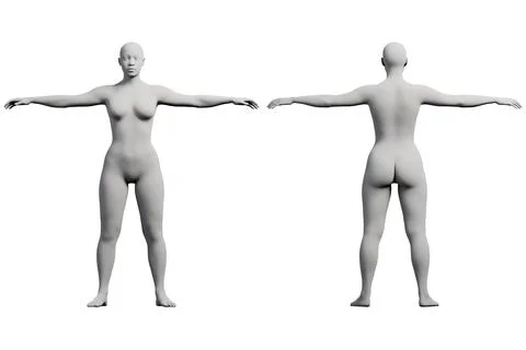 Female figure model in studio with arms outstretched Stock Illustration