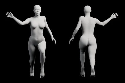Female figure model in studio with arms outstretched Stock Illustration